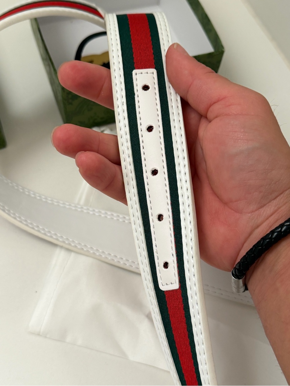 Gucci White Leather Green Red Web Interlocking GG Belt 80/32 Made in Italy - Picture 8 of 11